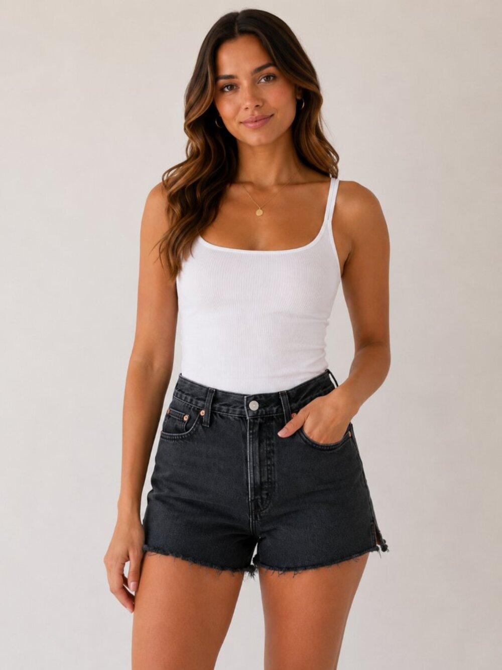 Levi's Wedgie Straight Cutoff Denim Shorts | Black Wash | Size 27